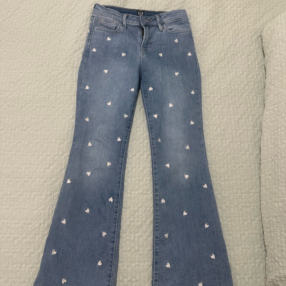 GAP Blue Flare Jeans with White Heart Accents